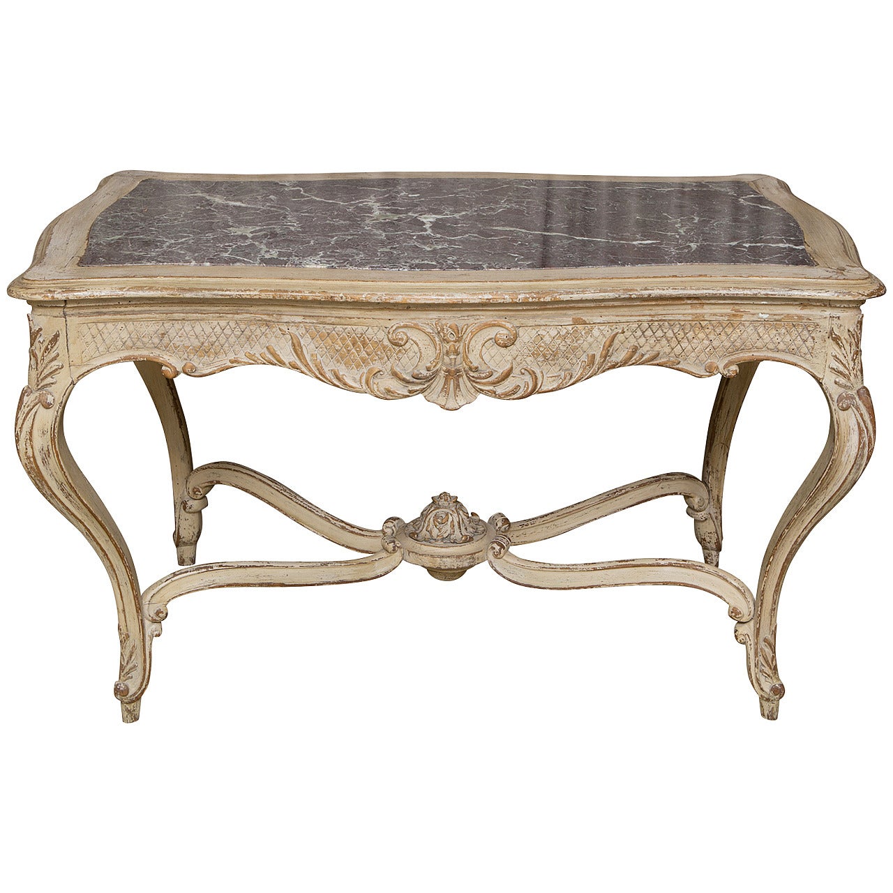 19th Century French Painted Center Table with Marble Top