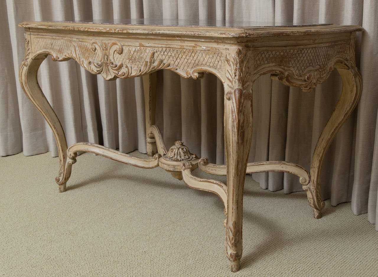 Wood 19th Century French Painted Center Table with Marble Top