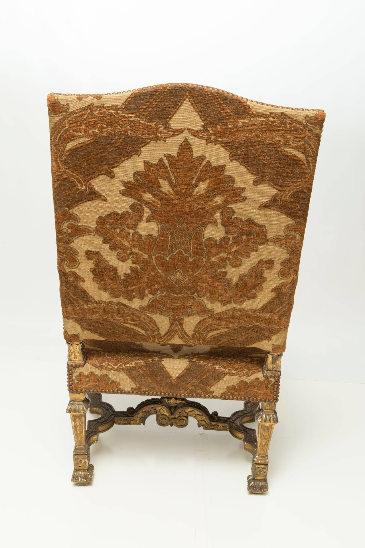 French Louis XIV Style Carved Giltwood Armchair