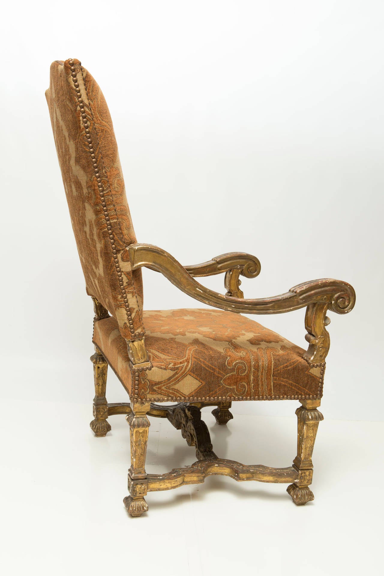 Louis XIV Style Carved Giltwood Armchair In Excellent Condition In Nashville, TN