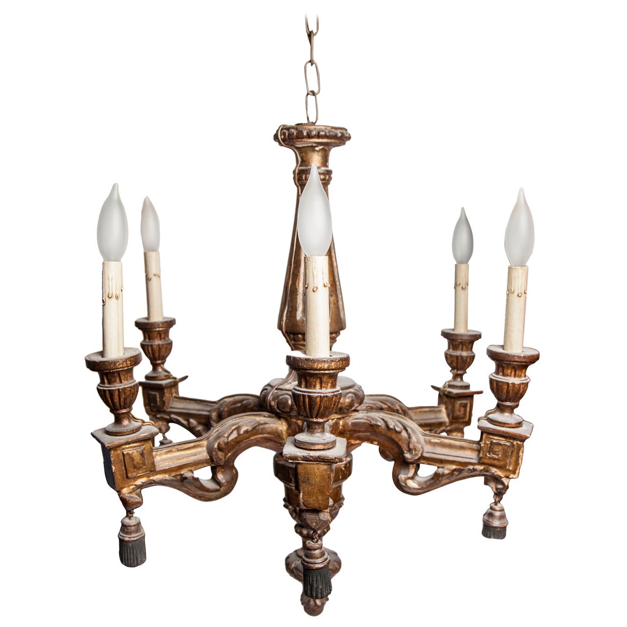 Antique Wooden, Six-Light Chandelier