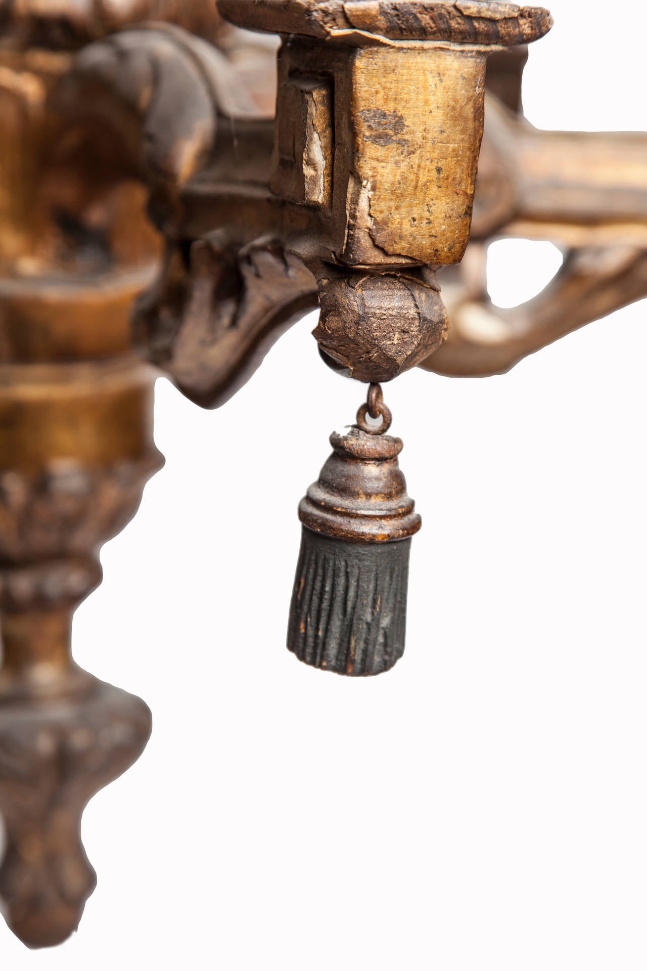 Carved Antique Wooden, Six-Light Chandelier