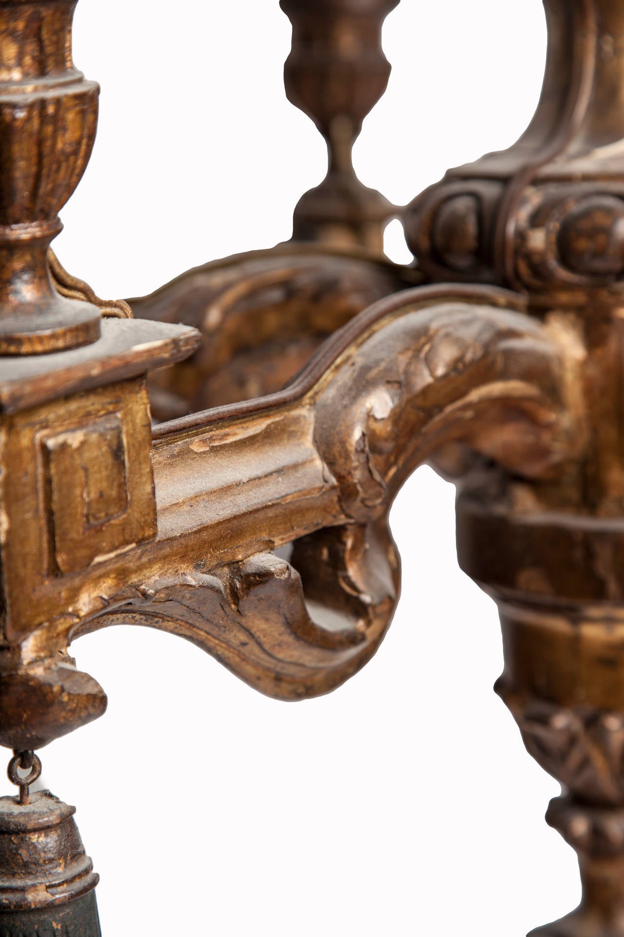 Antique Wooden, Six-Light Chandelier In Excellent Condition In Nashville, TN
