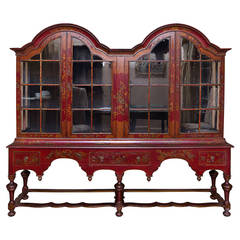 Antique Red Lacquer and Chinoiserie Double Cabinet