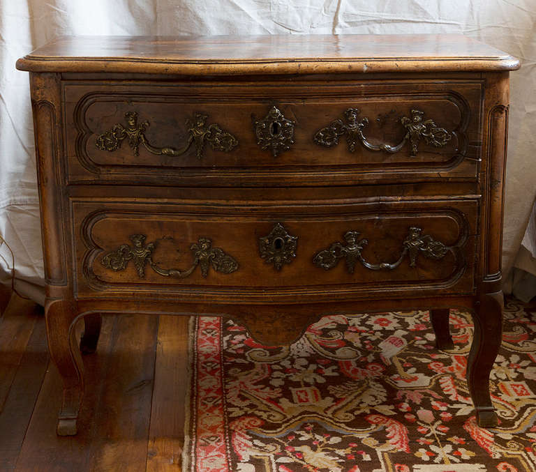 2 Drawer French chest Walnut with decorative pulls