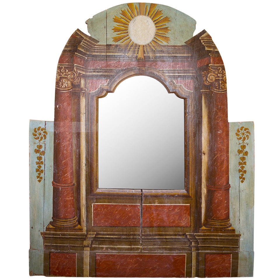 19th C Faux Painted Wooden Surround with Mirror Inset