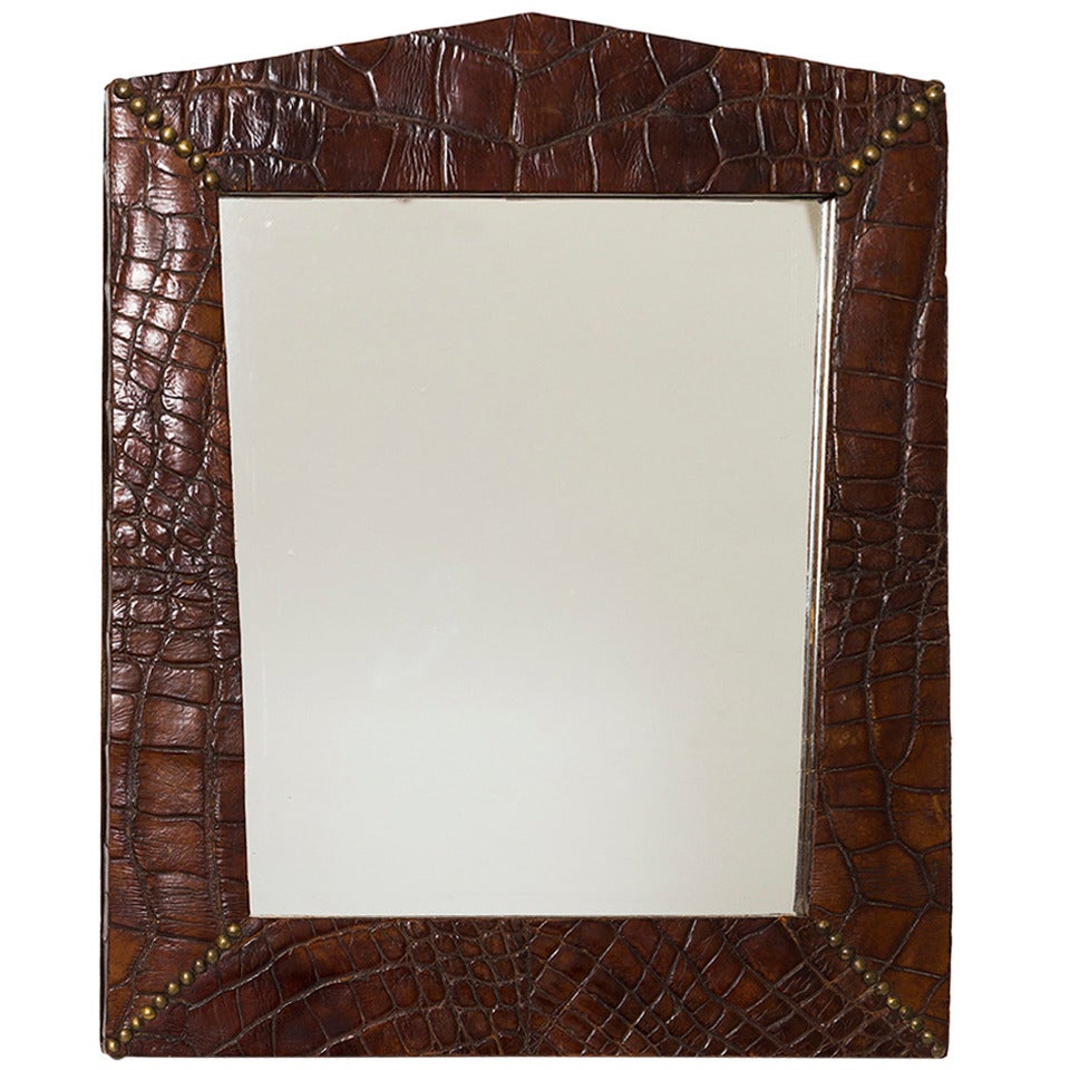 19th Century Alligator Frame with Brass Studs with Mirror Insert For Sale