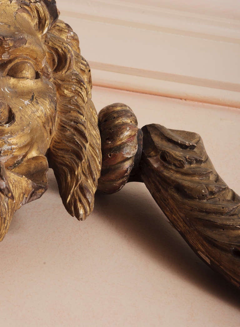 British Pair of 18th Century English Gilt Curtain Rods with Lionshead in Center