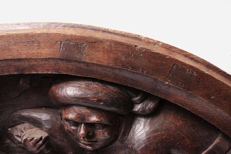 Tudor 15th Century Flemish Walnut Carved Overdoor Lunette