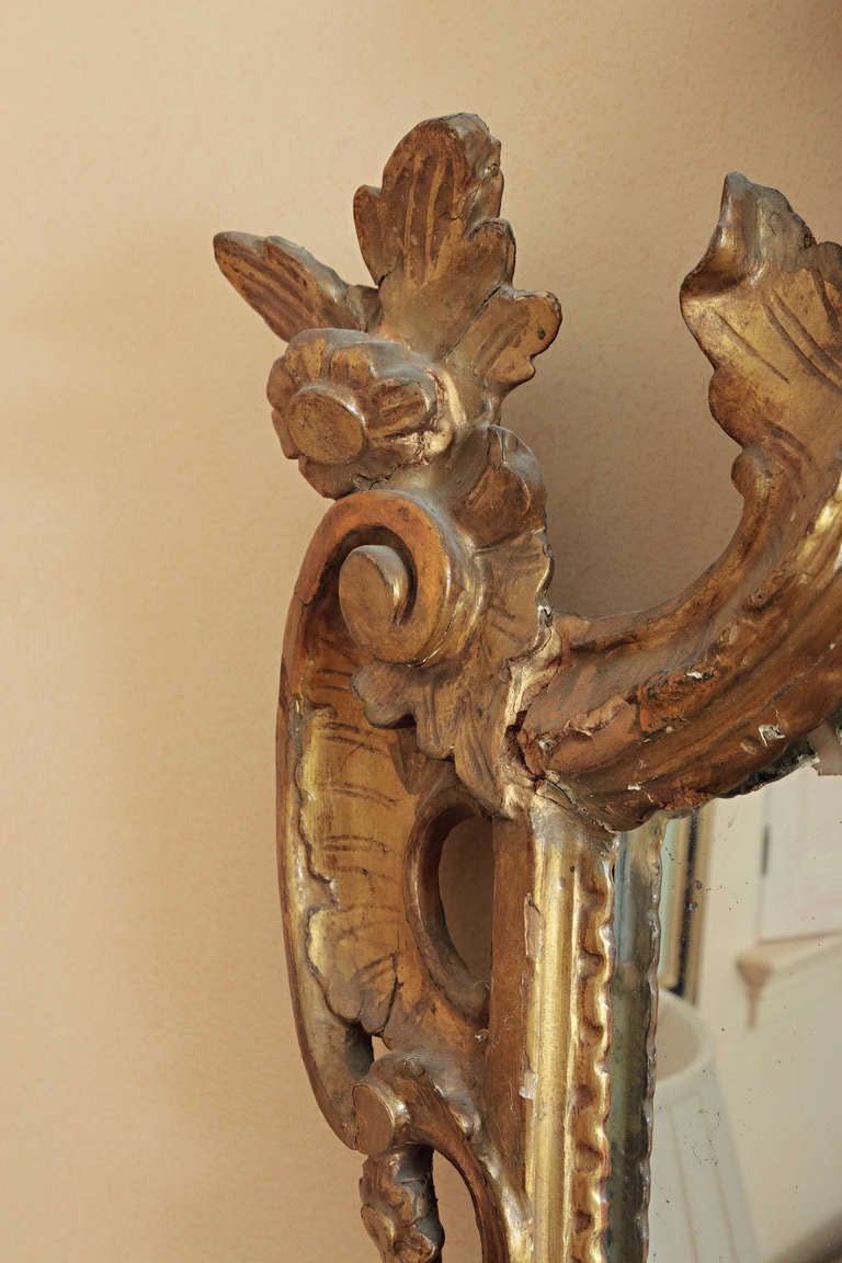 18th Century Italian Rococo Wood Carved Mirror In Fair Condition For Sale In Nashville, TN