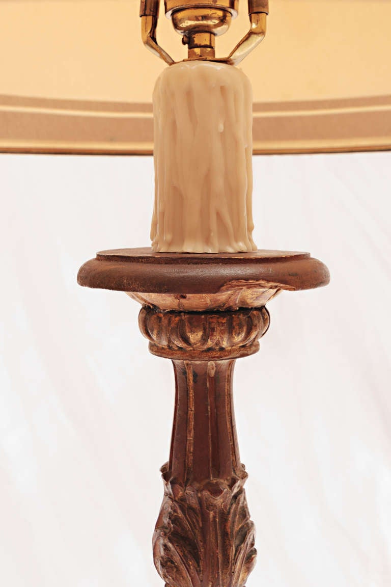 19th Century Italian Carved Wood Cherub Lamp For Sale 2