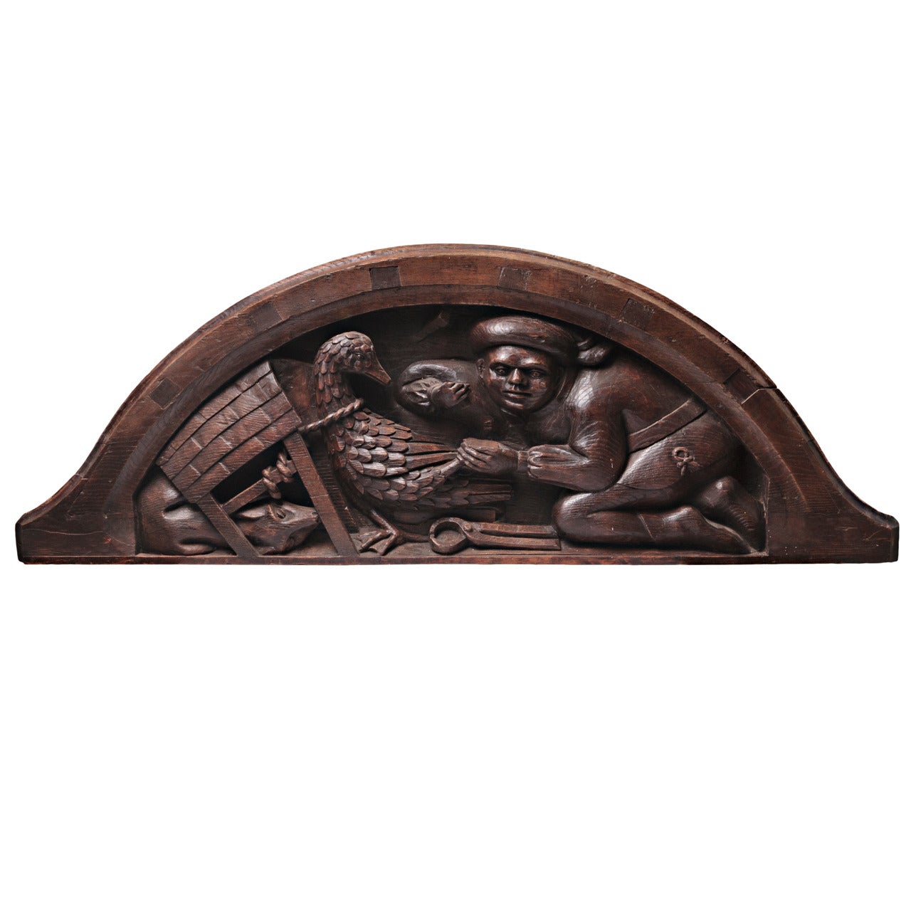 15th Century Flemish Walnut Carved Overdoor Lunette