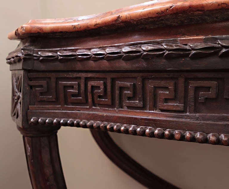 18th Century Italian Walnut Carved Console with Terracotta Colored Marble Top In Fair Condition For Sale In Nashville, TN