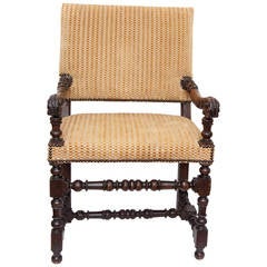 18th Century French Louis XV Walnut Armchair with Upholstered Back and Seat
