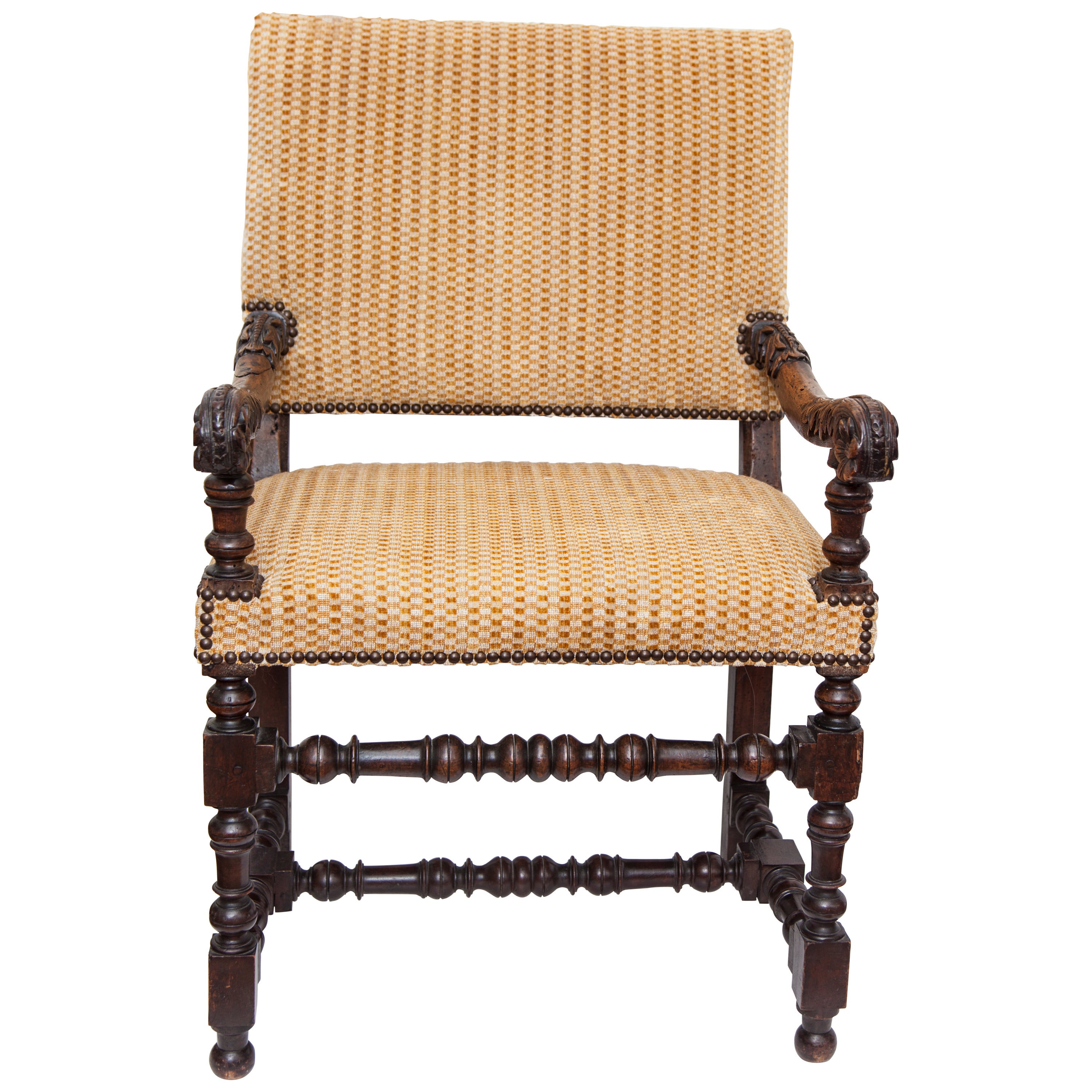 18th Century French Louis XV Walnut Armchair with Upholstered Back and Seat