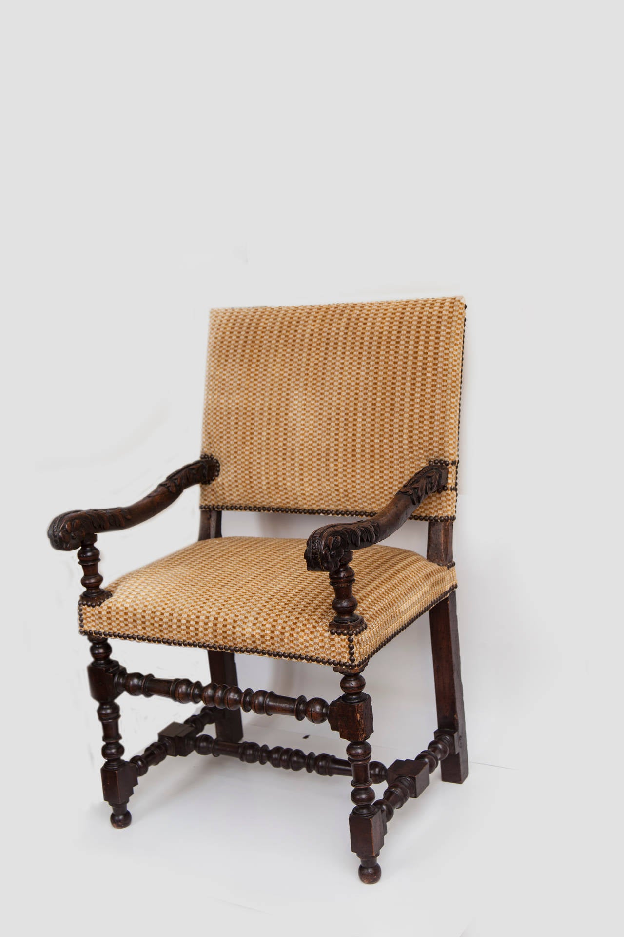 Renaissance 18th Century French Louis XV Walnut Armchair with Upholstered Back and Seat
