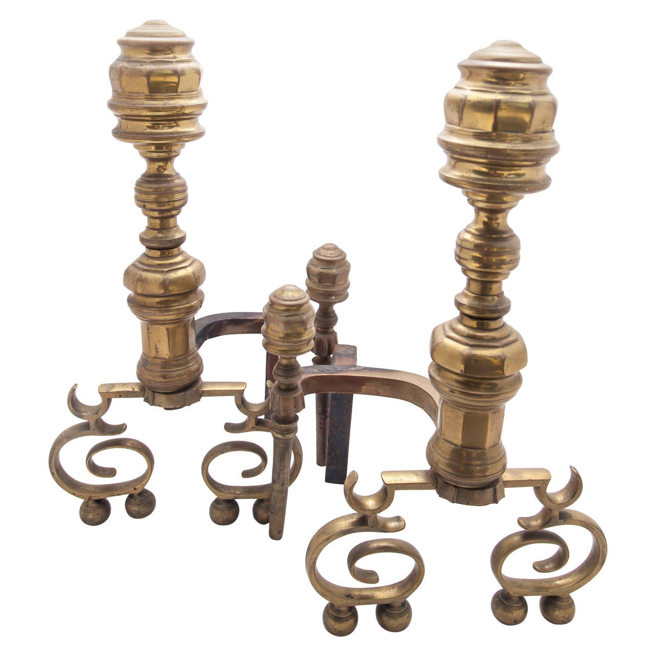 Pair of American Federal Brass Andirons For Sale at 1stdibs