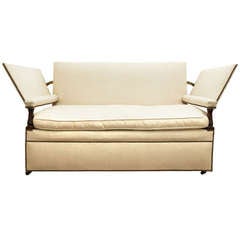 19th Century English Ratchet-Arm Sofa covered in White Linen Fabric