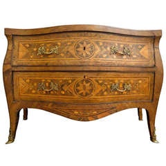 Antique 18th Century Inlaid Italian Commode with Bombe Shape and Dutch Marquetry