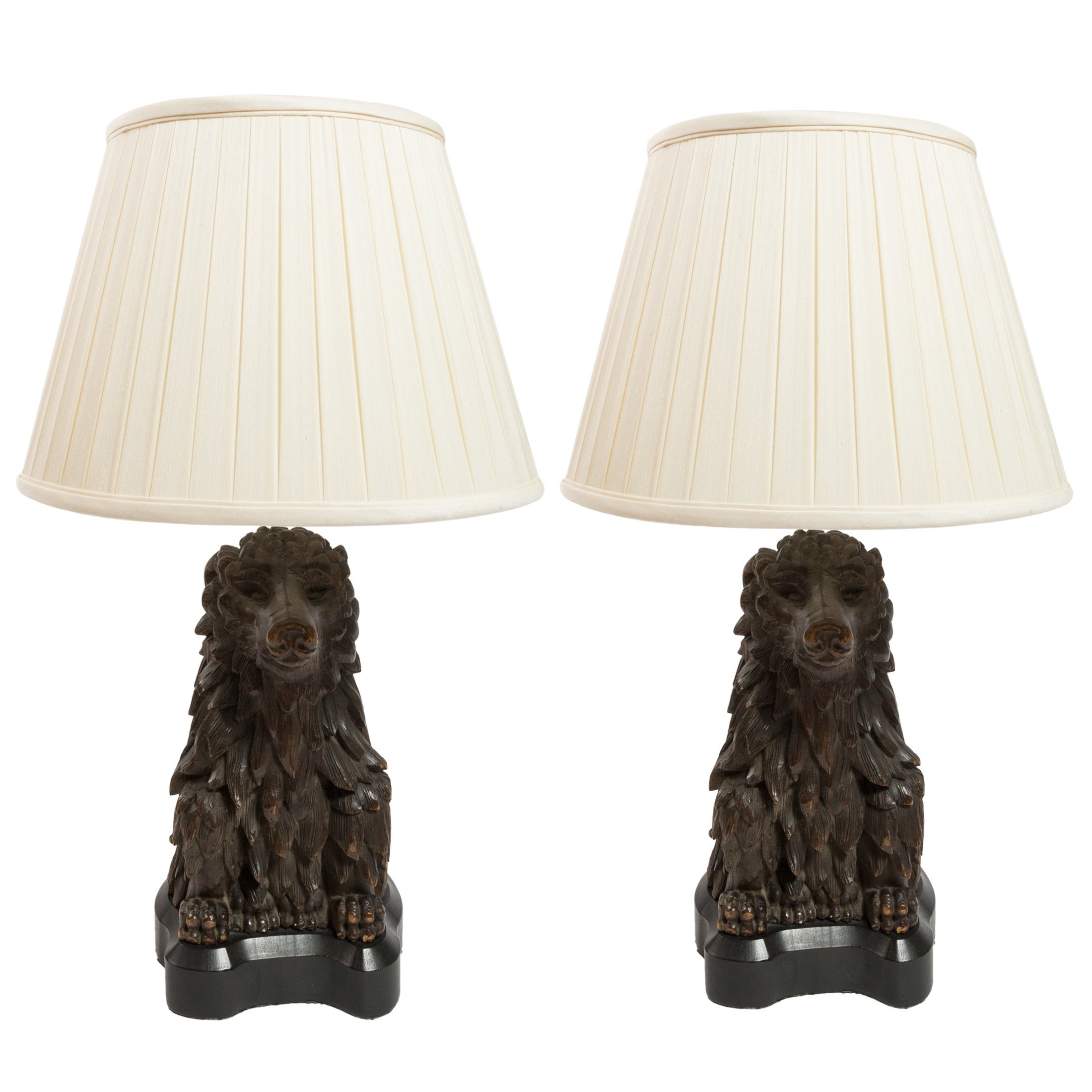 Pair of Italian Carved Wood Hedgehog Lamps
