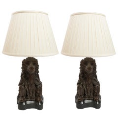 Antique Pair of Italian Carved Wood Hedgehog Lamps