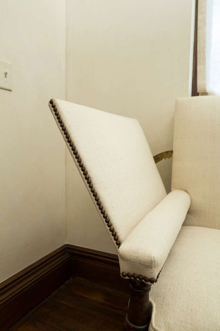 19th Century English Ratchet-Arm Sofa covered in White Linen Fabric 2