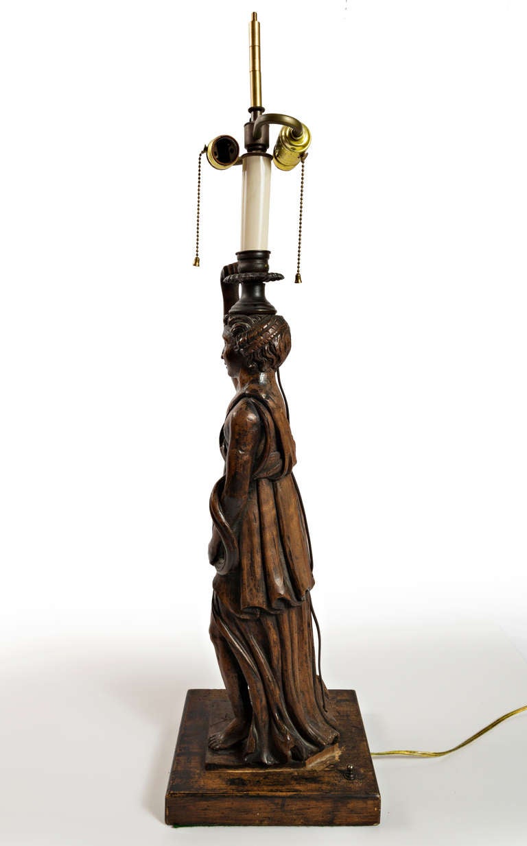 19th Century Mythological Women and Snakes Wood Carved Lamps  In Excellent Condition For Sale In Nashville, TN