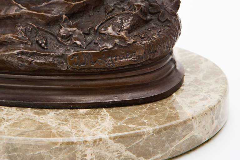 19th Century Signed Bronze Bird on Marble Stand