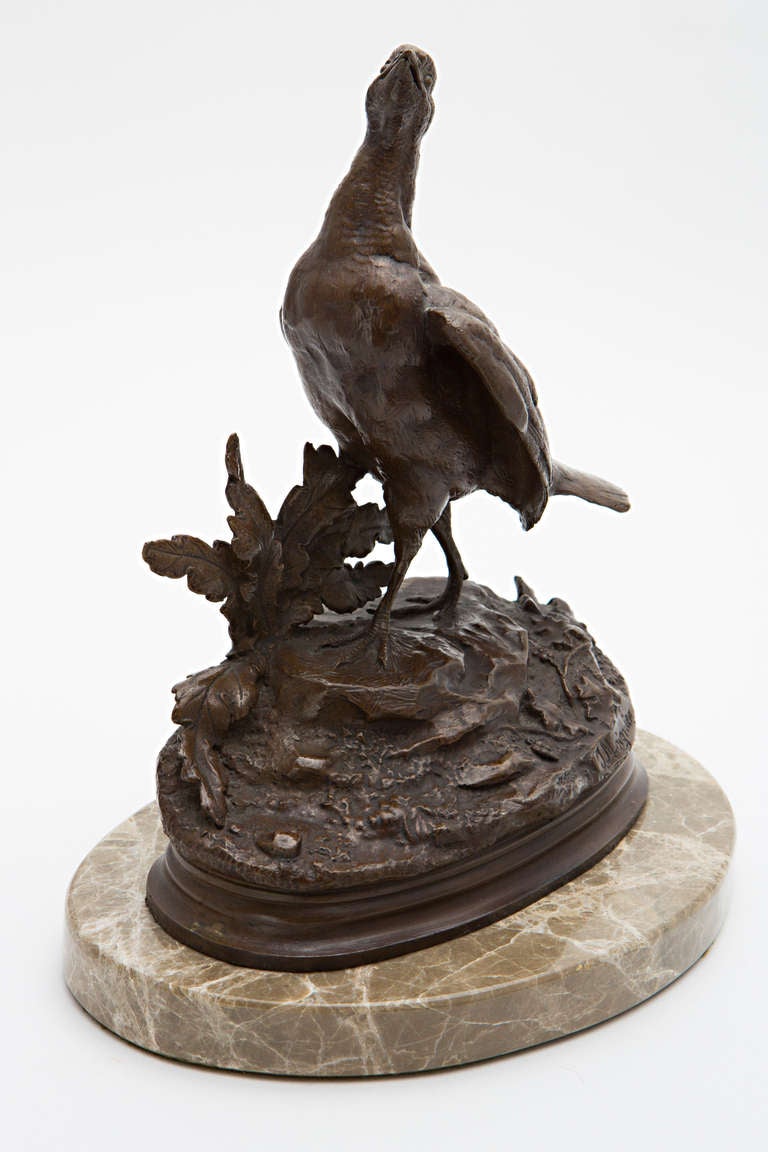 French Signed Bronze Bird on Marble Stand
