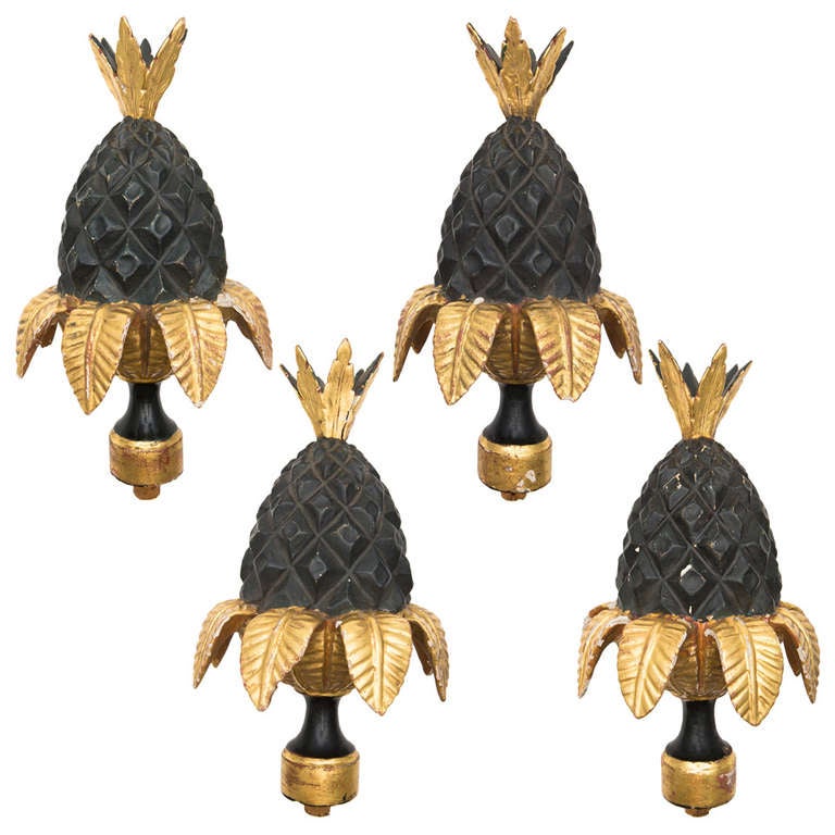 Set Of 4 Carved Wood Pineapple Finials At 1stdibs Set Of 4 Carved Wood Pineapple Finials For
