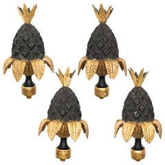 Set of 4 Carved Wood Pineapple Finials