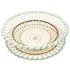 French Creil Creamware Round Basket with Underplate
