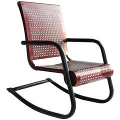 1950s Red Metal Mesh and Black Iron Frame Child Rocker 1