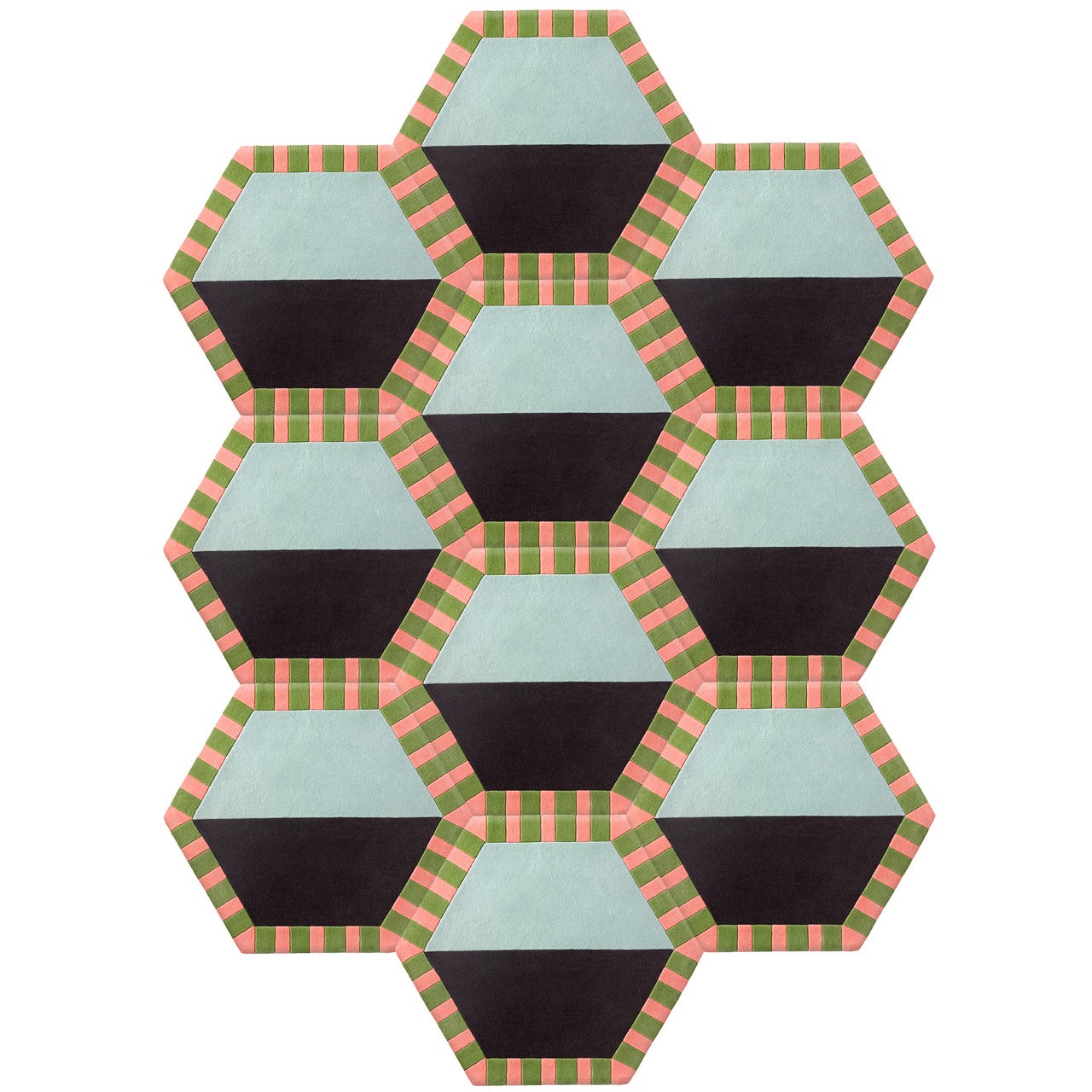 Kinder MODERN Extended Honeycomb Hexagon Rug in 100% New Zealand Wool For Sale