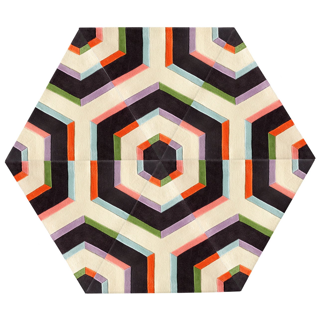 Kinder MODERN Large Hexagon Maze Rug in 100% New Zealand Wool For Sale