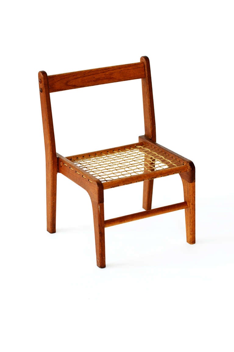 1950 Children's Teak Wood & Woven Rope Chair In Good Condition In New York, NY