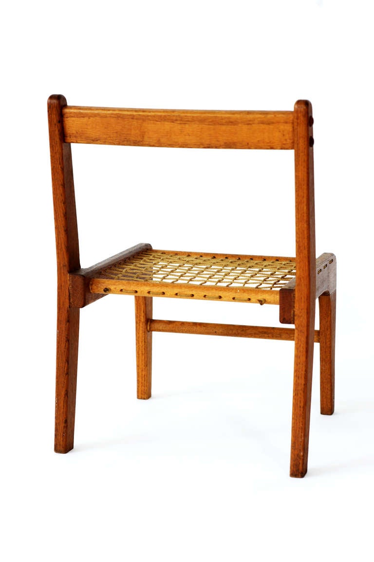 20th Century 1950 Children's Teak Wood & Woven Rope Chair
