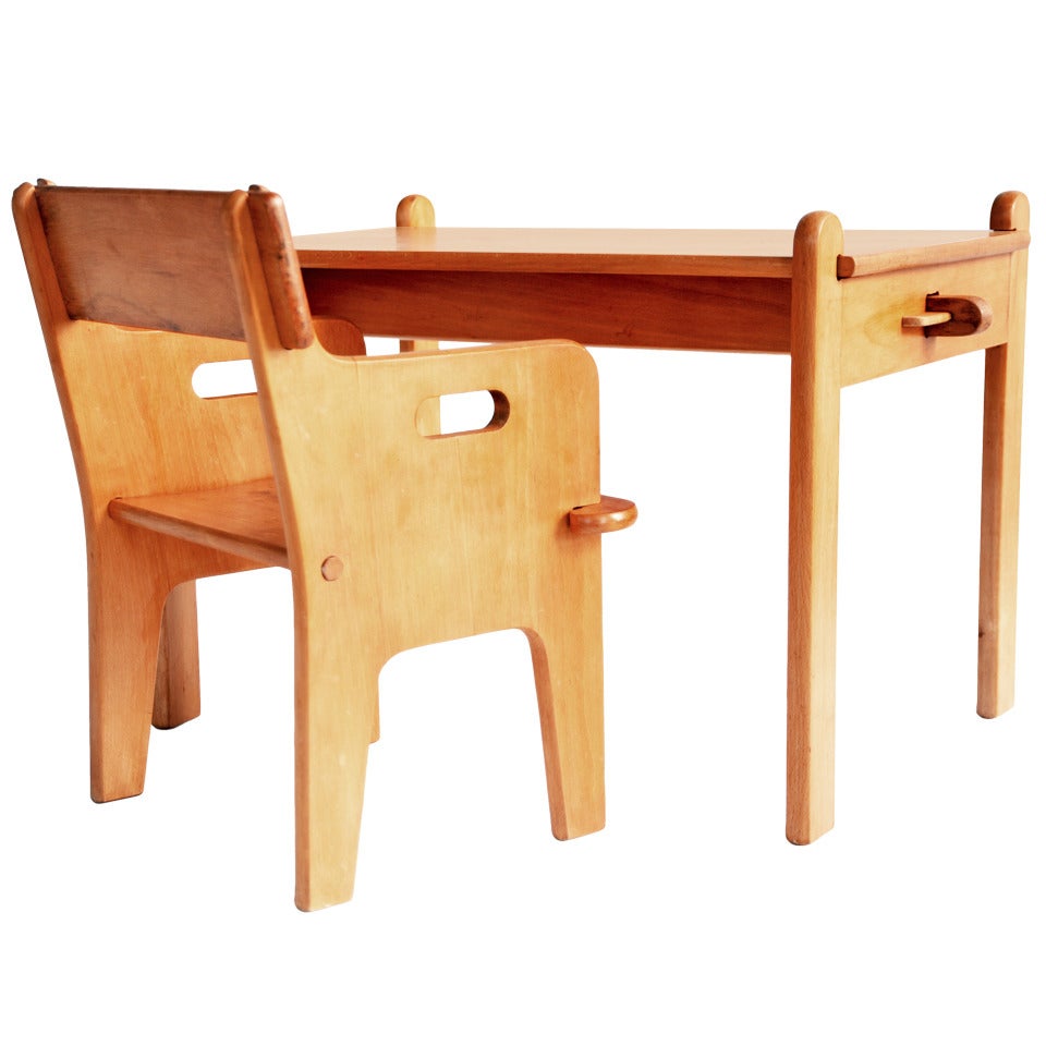 Peter's Chair and Table or Child Desk Set in Wood by Hans J. Wegner, 1944 For Sale
