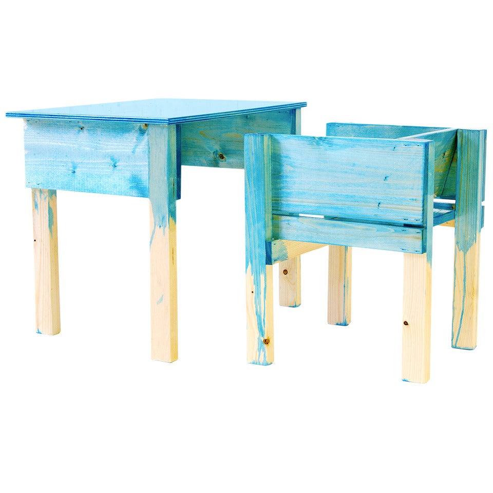 Child Desk Set by Lucas Maassen & Sons in Hand-Painted Pine Wood For Sale