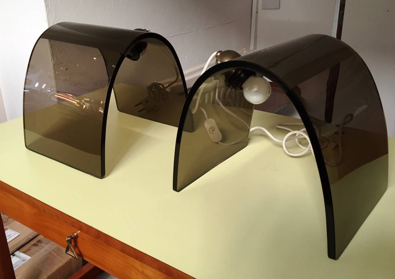Late 1960s Pair of Curved Glass Table Lamps