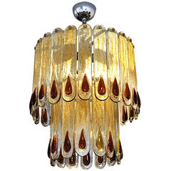 1970's Two Tiers Murano Glass Ceiling Light