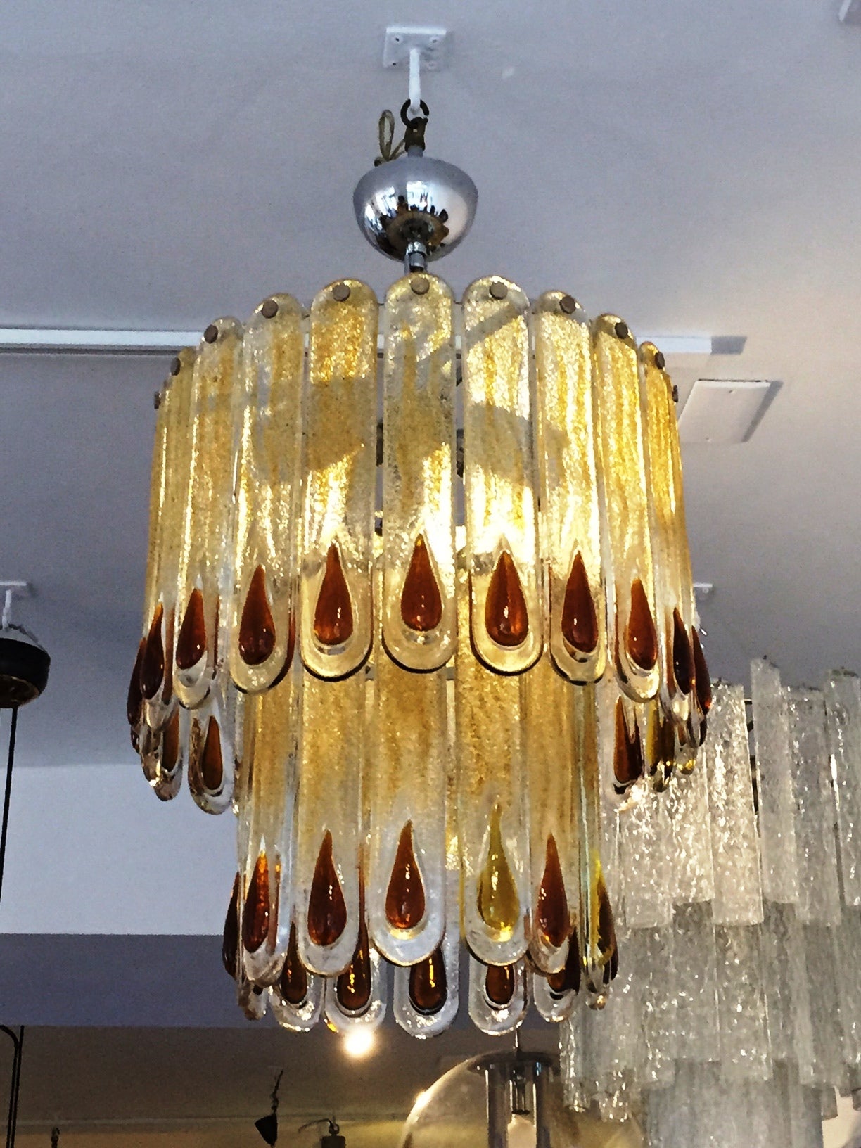 1970's Two Tiers Murano Glass Ceiling Light