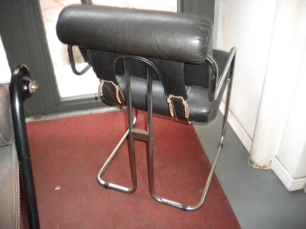 Italian 1970's Pair of Tucroma Chairs with Original Leather For Sale