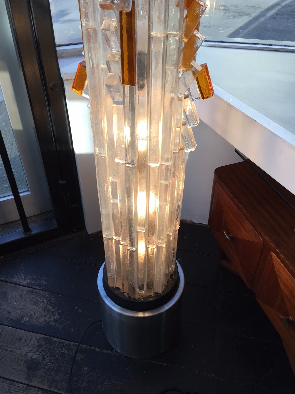 Brutalist Sculpted Glass and Chrome Floor Lamp, 1970s, style of Poliarte For Sale 2
