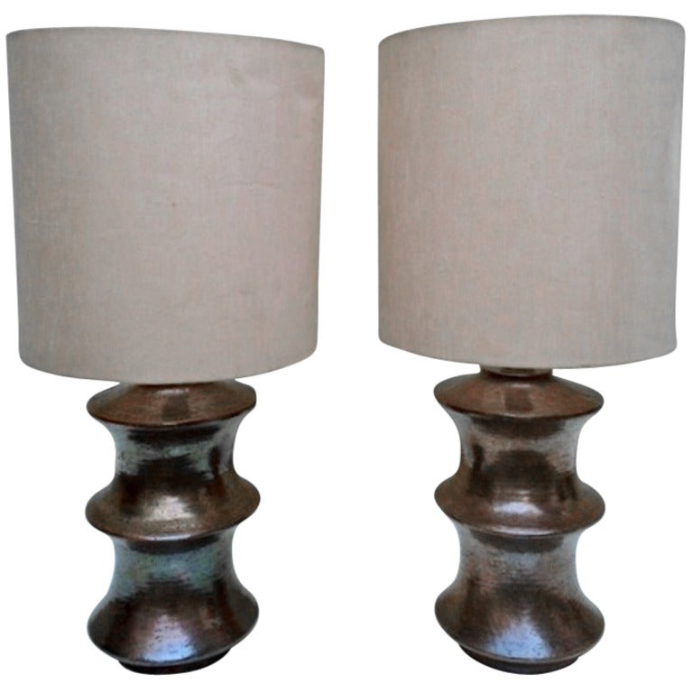 1970s Pair of Elegant Italian Ceramic Table Lamps For Sale
