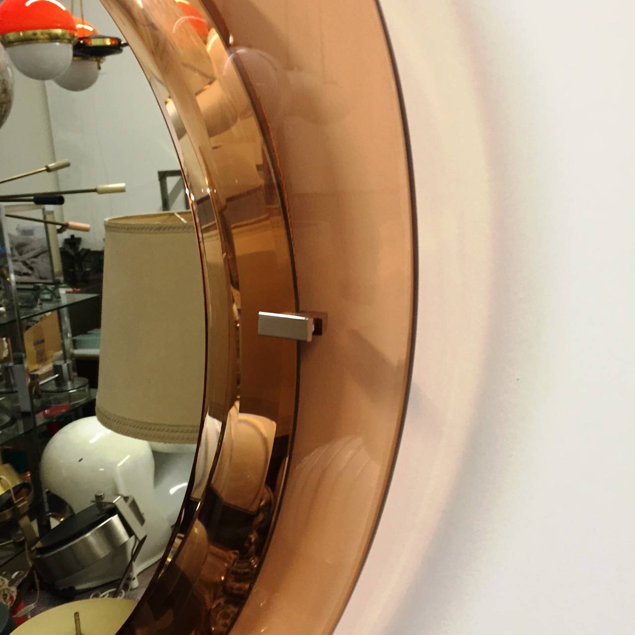 Mid-20th Century 1960s Round Mirror in Pink Glass Frame