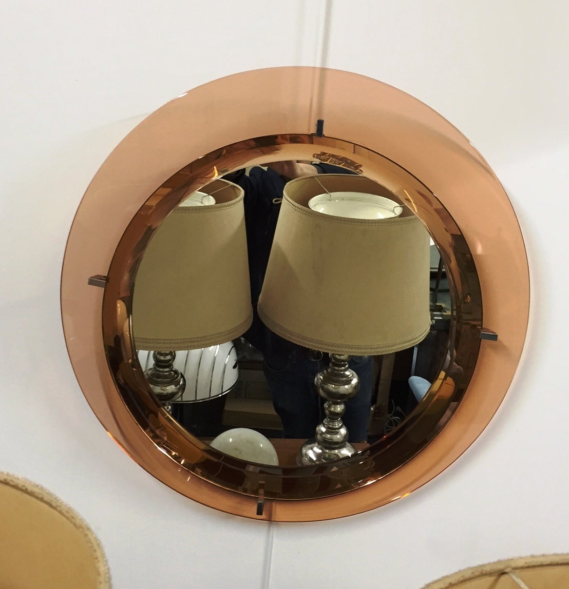 Italian 1960s Round Mirror in Pink Glass Frame