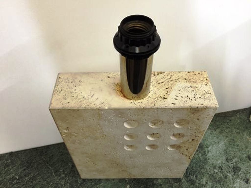 Rectangular Travertine Table Lamp with Circular Impressions, 1960s