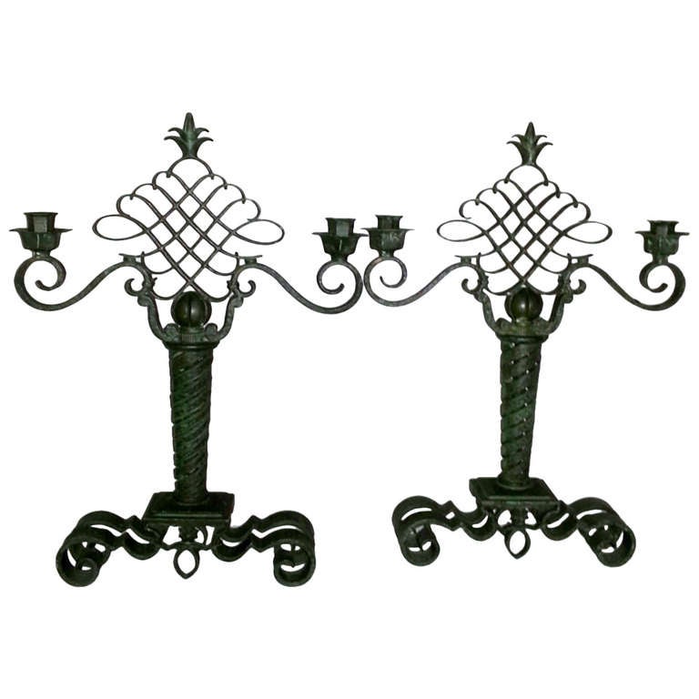 1930's Wrought Iron Candelabra For Sale