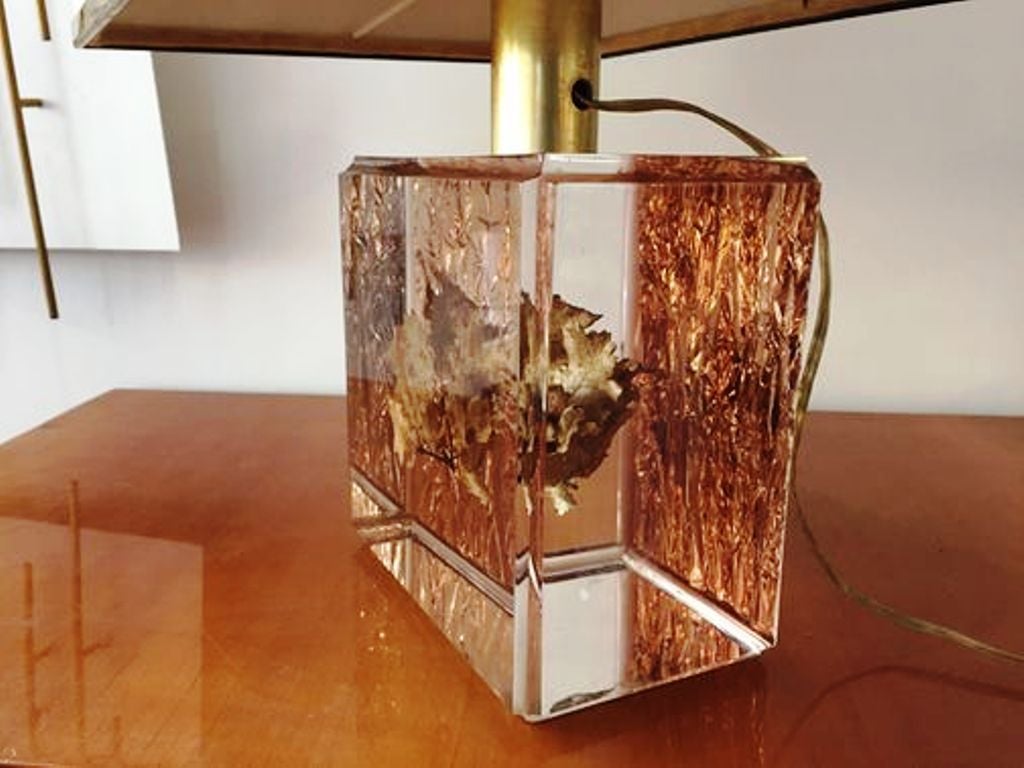 Late 20th Century 1970s French Solid Lucite Lamp Base with Inclusion For Sale